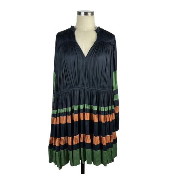 ULLA JOHNSON Alia Dress Navy Blue Mini Dress Women's Size 8 FLAWED Striped Glam - Picture 1 of 9